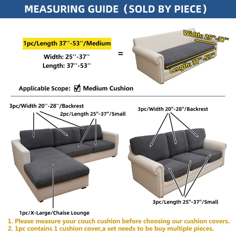 Eismodra Couch Cushion Covers Magic Stretch Sofa Slipcover for 3 Cushion Couch Dogs Pet L Shape 2 Seat Replacement Furniture Protector Dark Gray Length 37-53 inches(Only 1 Piece) - Image 5